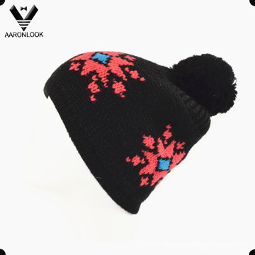 30% Wolle 70% Acryl Jacquard Damen Dame Winter Cap mit Half Fleece Futter